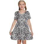 Monochrome Maze Design Print Kids  Short Sleeve Tiered Mini Dress