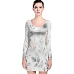 Light Grey and Pink Floral Long Sleeve Velvet Bodycon Dress