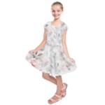 Light Grey and Pink Floral Kids  Short Sleeve Dress
