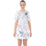 Light Grey and Pink Floral Sixties Short Sleeve Mini Dress