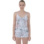 Light Grey and Pink Floral Tie Front Two Piece Tankini