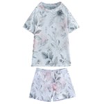 Light Grey and Pink Floral Kids  Swim T-Shirt and Shorts Set