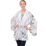 Light Grey and Pink Floral Long Sleeve Velvet Kimono 