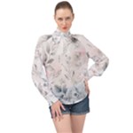 Light Grey and Pink Floral High Neck Long Sleeve Chiffon Top