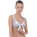Light Grey and Pink Floral Front Tie Bikini Top