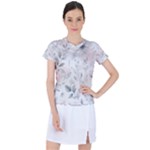 Light Grey and Pink Floral Women s Sports Top