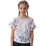 Light Grey and Pink Floral Kids  Cut Out Flutter Sleeves