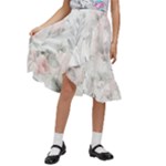 Light Grey and Pink Floral Kids  Ruffle Flared Wrap Midi Skirt