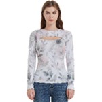 Light Grey and Pink Floral Women s Cut Out Long Sleeve T-Shirt