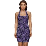Enigmatic Plum Mosaic Sleeveless Wide Square Neckline Ruched Bodycon Dress
