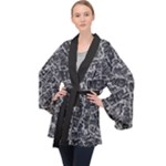 Rebel Life: Typography Black and White Pattern Long Sleeve Velvet Kimono 