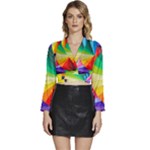 bring colors to your day Long Sleeve Tie Back Satin Wrap Top