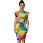 bring colors to your day Vintage Frill Sleeve V-Neck Bodycon Dress