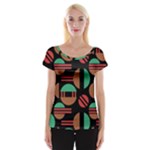 Abstract Geometric Pattern Cap Sleeve Top