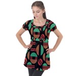 Abstract Geometric Pattern Puff Sleeve Tunic Top