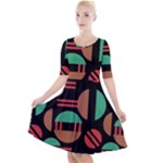 Abstract Geometric Pattern Quarter Sleeve A-Line Dress
