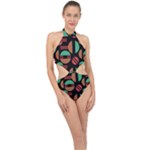 Abstract Geometric Pattern Halter Side Cut Swimsuit