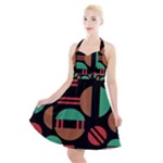 Abstract Geometric Pattern Halter Party Swing Dress 