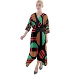 Abstract Geometric Pattern Quarter Sleeve Wrap Front Maxi Dress