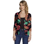 Abstract Geometric Pattern Women s One-Button 3/4 Sleeve Short Jacket