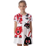 Cat Little Ball Animal Kids  Short Sleeve Pinafore Style Dress