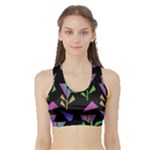 Abstract Pattern Flora Flower Sports Bra with Border