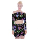 Abstract Pattern Flora Flower Off Shoulder Top with Mini Skirt Set