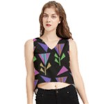 Abstract Pattern Flora Flower V-Neck Cropped Tank Top