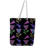 Abstract Pattern Flora Flower Full Print Rope Handle Tote (Large)