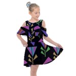 Abstract Pattern Flora Flower Kids  Shoulder Cutout Chiffon Dress