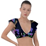 Abstract Pattern Flora Flower Plunge Frill Sleeve Bikini Top