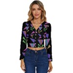 Abstract Pattern Flora Flower Long Sleeve V-Neck Top