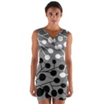 Abstract Nature Black White Wrap Front Bodycon Dress