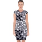 Abstract Nature Black White Capsleeve Drawstring Dress 