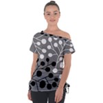 Abstract Nature Black White Off Shoulder Tie-Up T-Shirt
