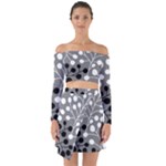 Abstract Nature Black White Off Shoulder Top with Skirt Set