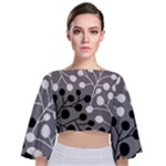 Abstract Nature Black White Tie Back Butterfly Sleeve Chiffon Top
