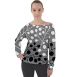 Abstract Nature Black White Off Shoulder Long Sleeve Velour Top
