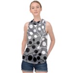 Abstract Nature Black White High Neck Satin Top