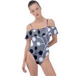 Abstract Nature Black White Frill Detail One Piece Swimsuit