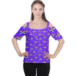 Abstract Background Cross Hashtag Cutout Shoulder T-Shirt