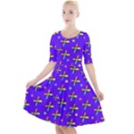 Abstract Background Cross Hashtag Quarter Sleeve A-Line Dress