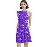 Abstract Background Cross Hashtag Cocktail Party Halter Sleeveless Dress With Pockets