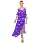 Abstract Background Cross Hashtag Maxi Chiffon Cover Up Dress