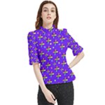 Abstract Background Cross Hashtag Frill Neck Blouse