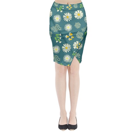 Drawing Flowers Meadow White Midi Wrap Pencil Skirt from UrbanLoad.com