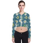 Drawing Flowers Meadow White Long Sleeve Zip Up Bomber Jacket