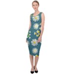 Drawing Flowers Meadow White Sleeveless Pencil Dress