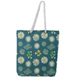 Drawing Flowers Meadow White Full Print Rope Handle Tote (Large)