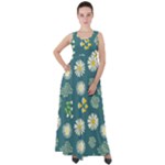Drawing Flowers Meadow White Empire Waist Velour Maxi Dress